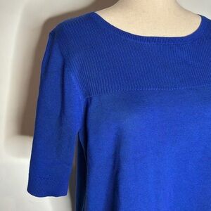 Melissa Paige Angelfish Blue Close Knit Crewneck Ribbed Accent Short Sleeve